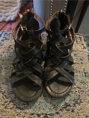 A.S.98 Black Leather Strappy Booty Sandals